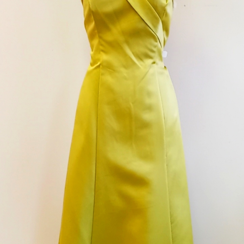 Alfred Angelo size 10 satin kiwi colored bridesmaid gown